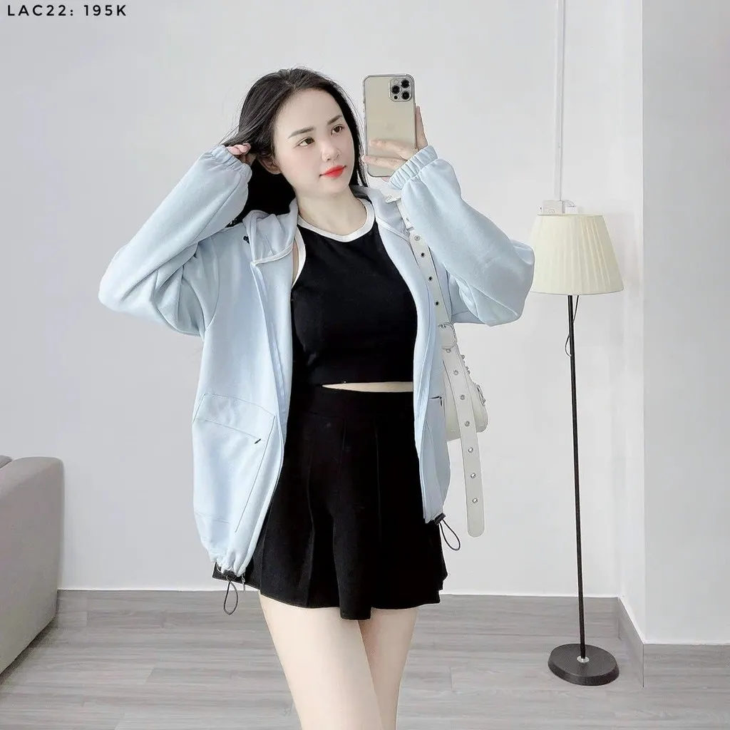 Alternative view of Áo Khoác Nỉ Ngoại Tay Bo Dây Rút Phối Túi Ngang Siêu Đẹp - Kim