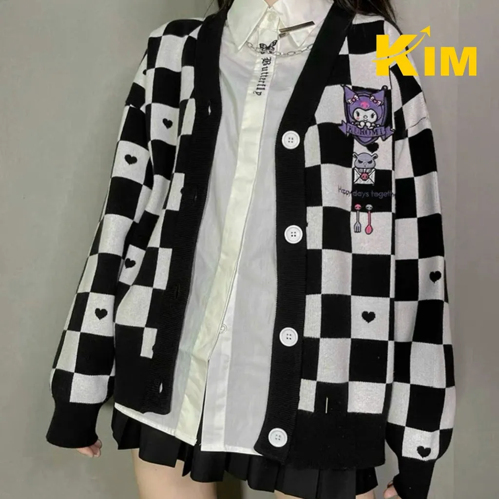 Áo Khoác Cadigan Chất Nỉ Ngoại Họa Tiết Caro - Kim