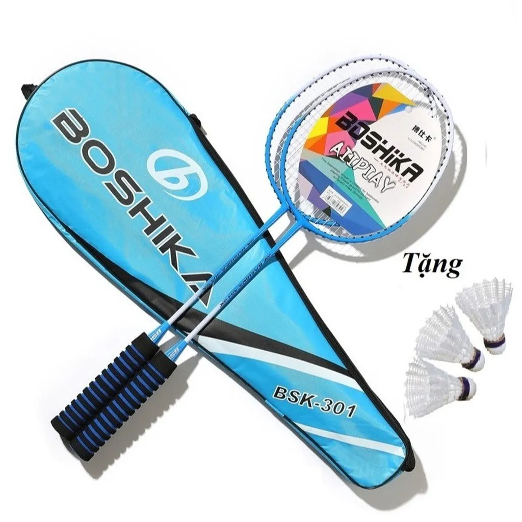 Bộ 2 Vợt Cầu Lông Boshika 301 Tay Cầm Mút Xốp Chống Trơn Tặng Kèm 3 Quả Cầu, Túi Đựng, Vợt Cầu Lông Boshika - Cheap&good