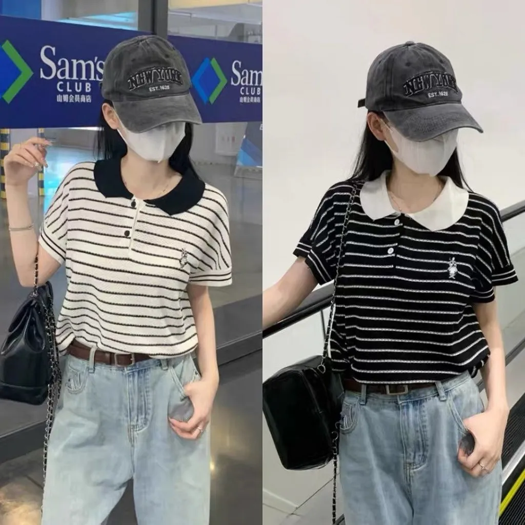 Áo Len Mongtoghi Cổ Bẻ Phối Kẻ Ngang Thêu Hình Thỏ 3 Màu Trẻ Trung Slcxa214 - Chipxinhxk