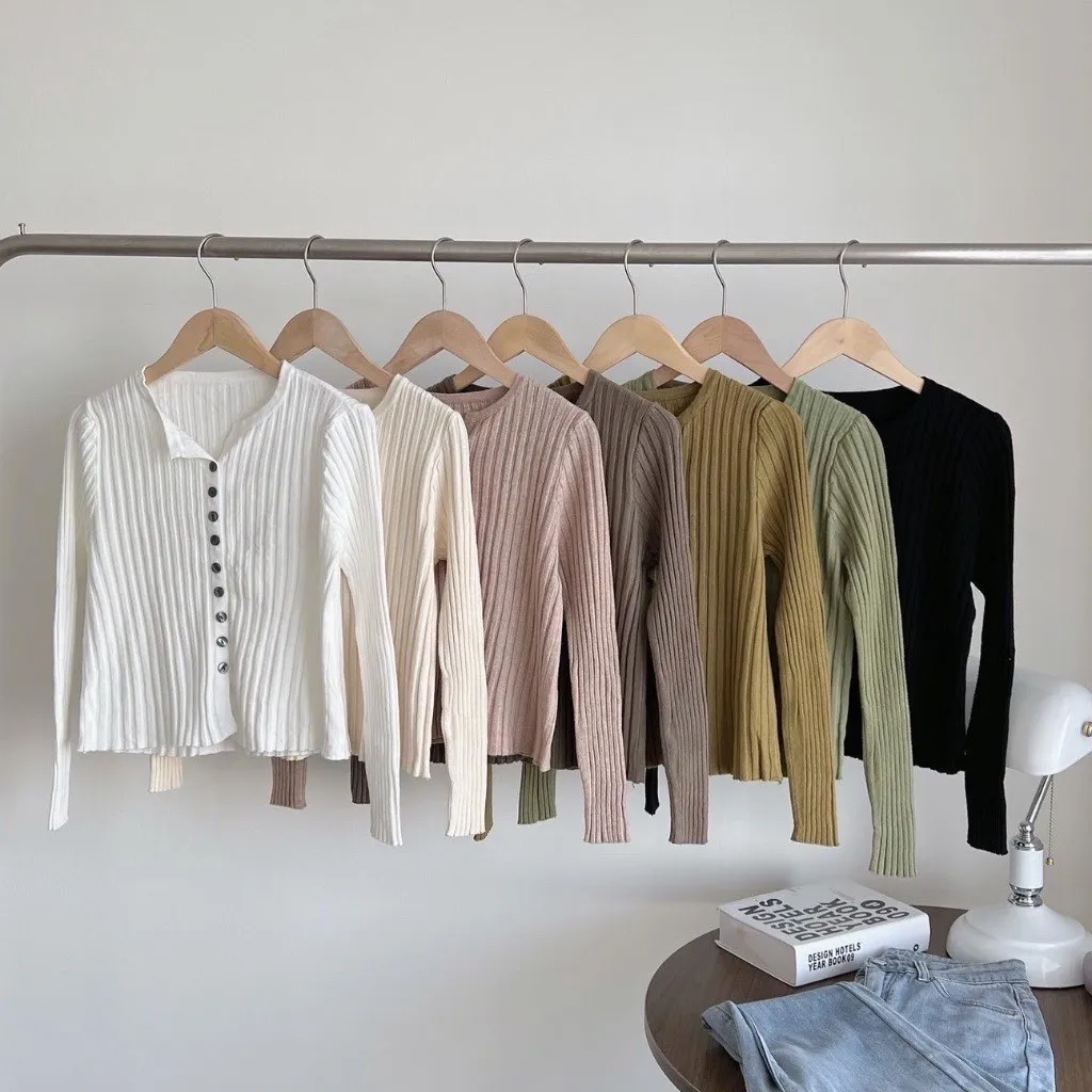 Alternative view of Áo Len Đũa Dài Tay Cổ Tròn Khuy Giữa Phối 11 Khuy Phong Cách Hàn Quốc Sldca73 - Diepchi Fashion
