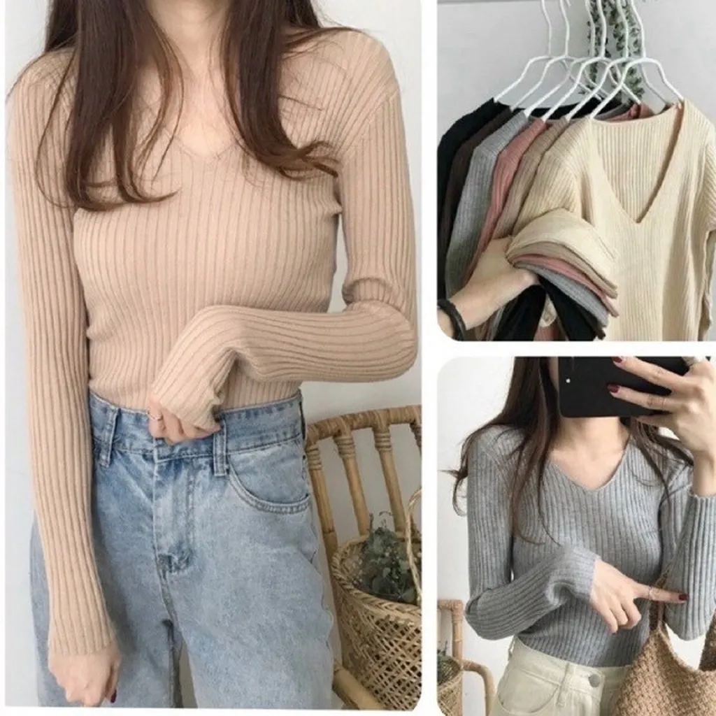 Áo Len Dài Tay Cổ Tim Chất Liệu Len Lông Cừu Mềm Mại Cho Bạn Nữ Sldca64 - Diepchi Fashion