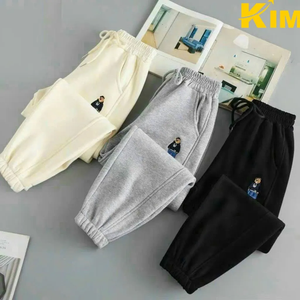 Quần Jogger Unisex Bo Ống Hình Gấu - Kim