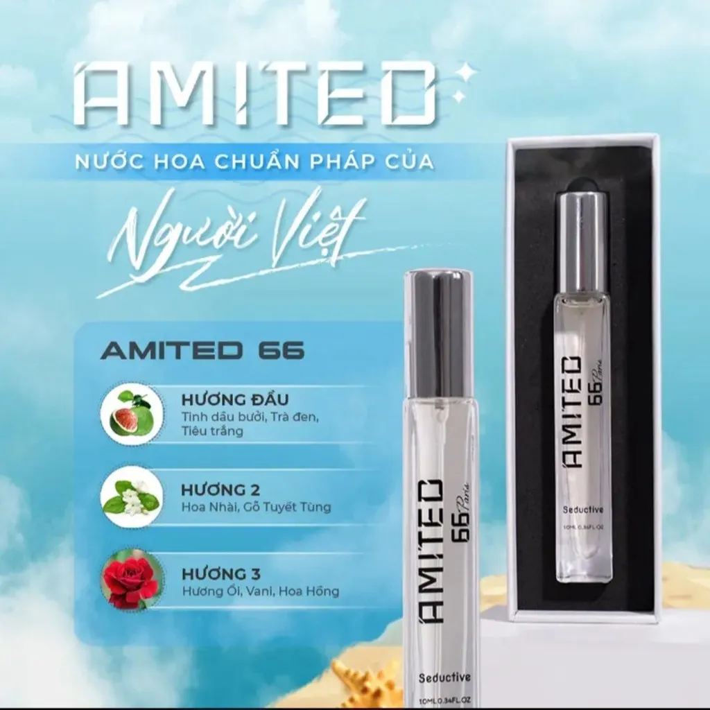 [10ml] Nước Hoa Amited 66 - Tinh Dầu Bưởi, Trà Đen , Tiêu Trắng Chuẩn Pháp