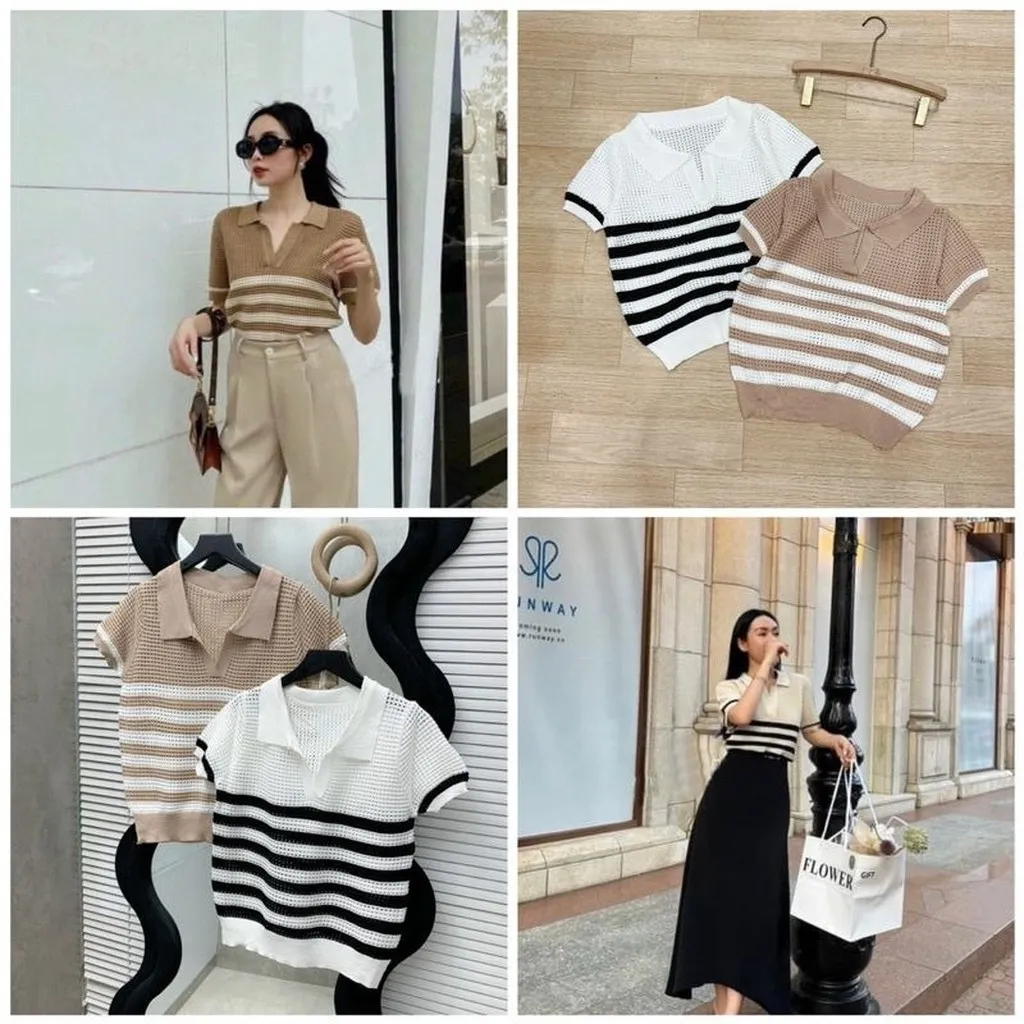 Alternative view of Áo Len Lưới Cộc Tay Cổ Đức Kẻ Ngang Phong Cách Năng Động, Trẻ Trung Sldca212 - Diepchi Fashion