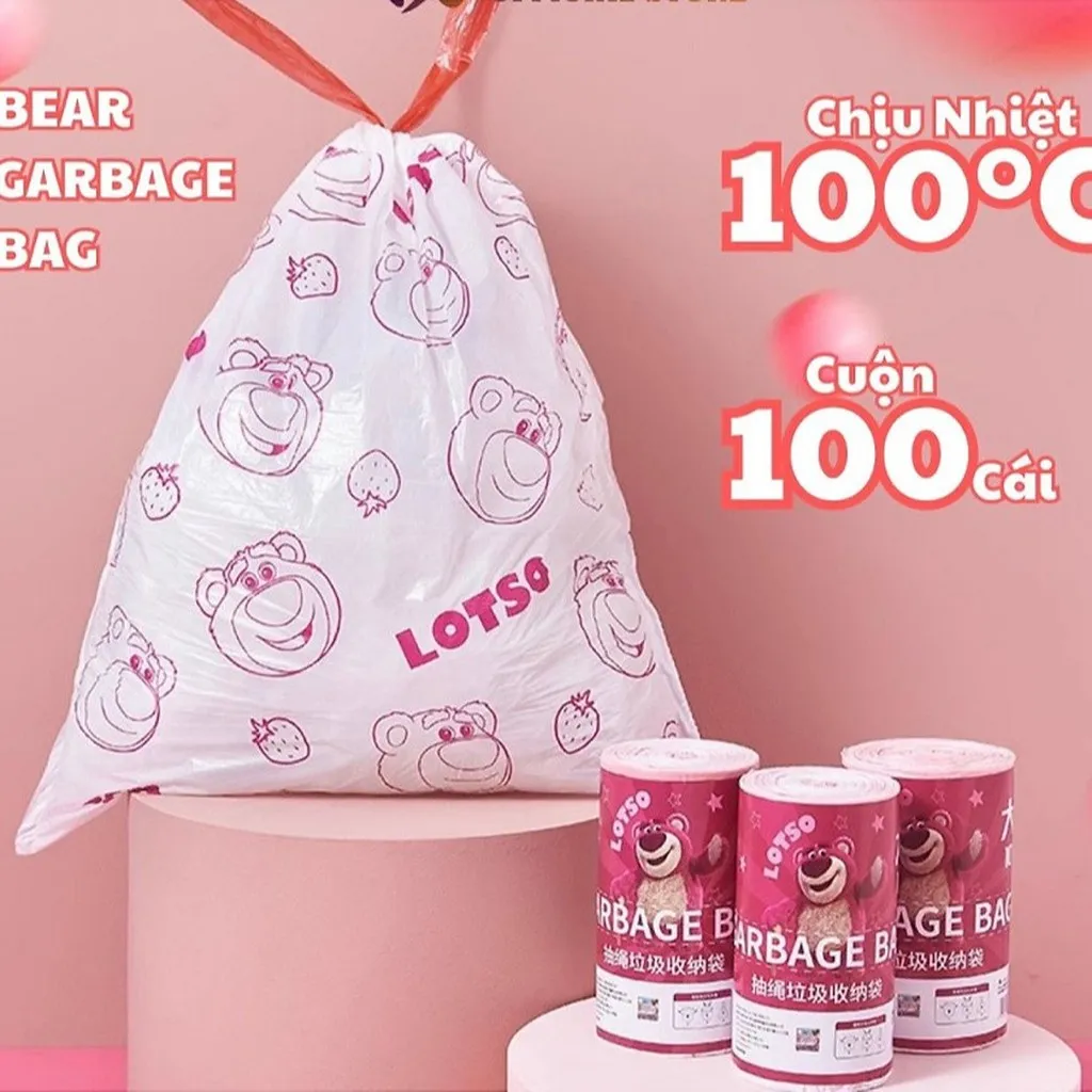 Cuộn 100 Túi Rác Hình Gấu Dâu Lotso - Su