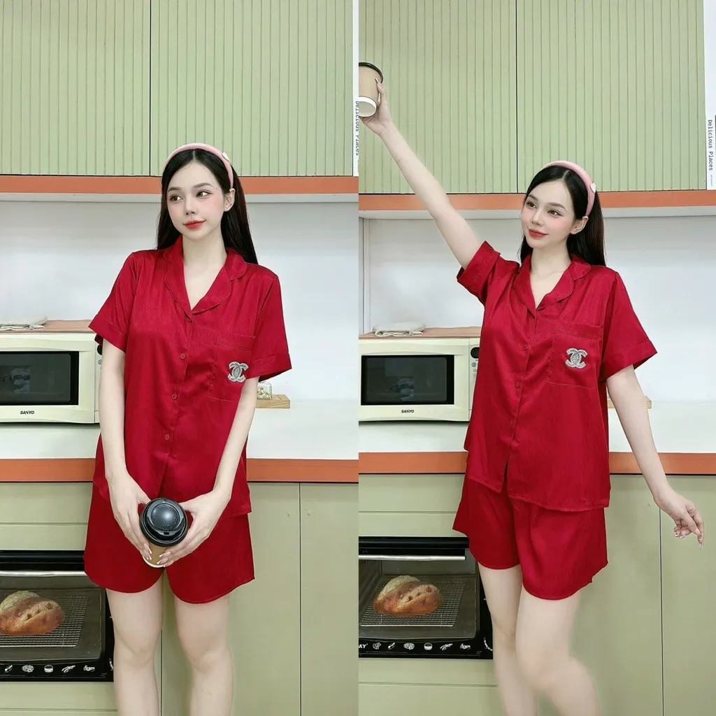 Bộ Pijama Gấm Tay Ngắn Quần Đùi - Lê Phương Boutique