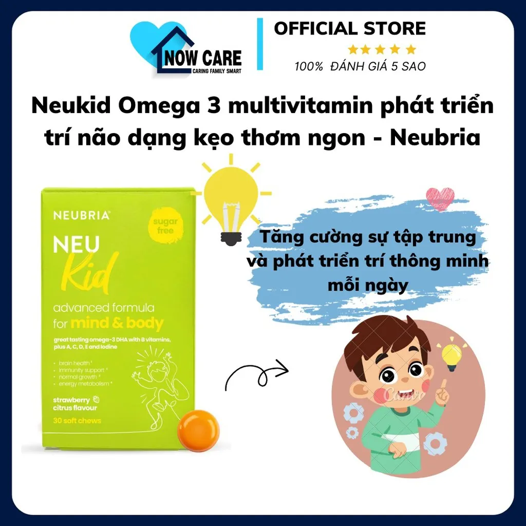 Neukid Omega 3 Multivitamin Phát Triển Trí Não Dạng Kẹo Thơm Ngon - Neubria