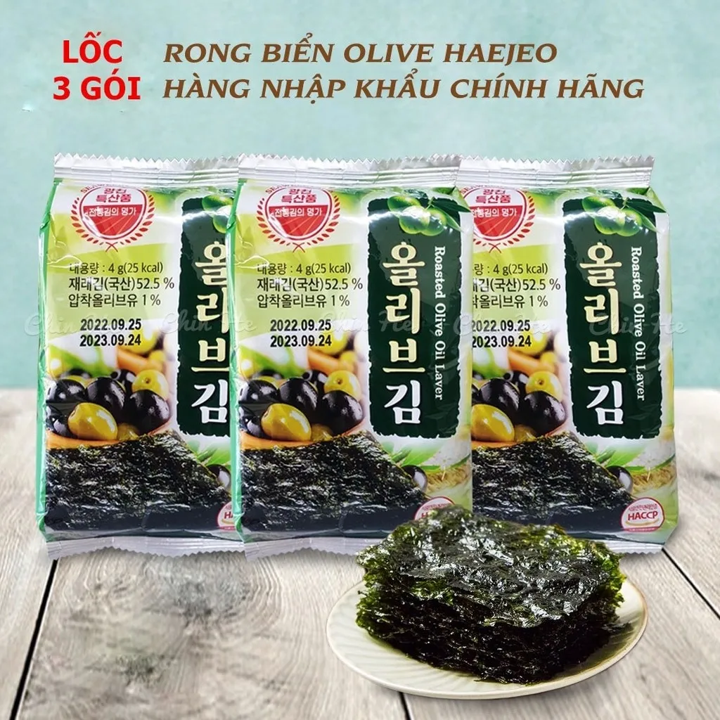 Lốc 3 Gói Rong Biển Ăn Liền Cuôn Cơm Olive Gwangcheon Haejeo Hàn Quốc