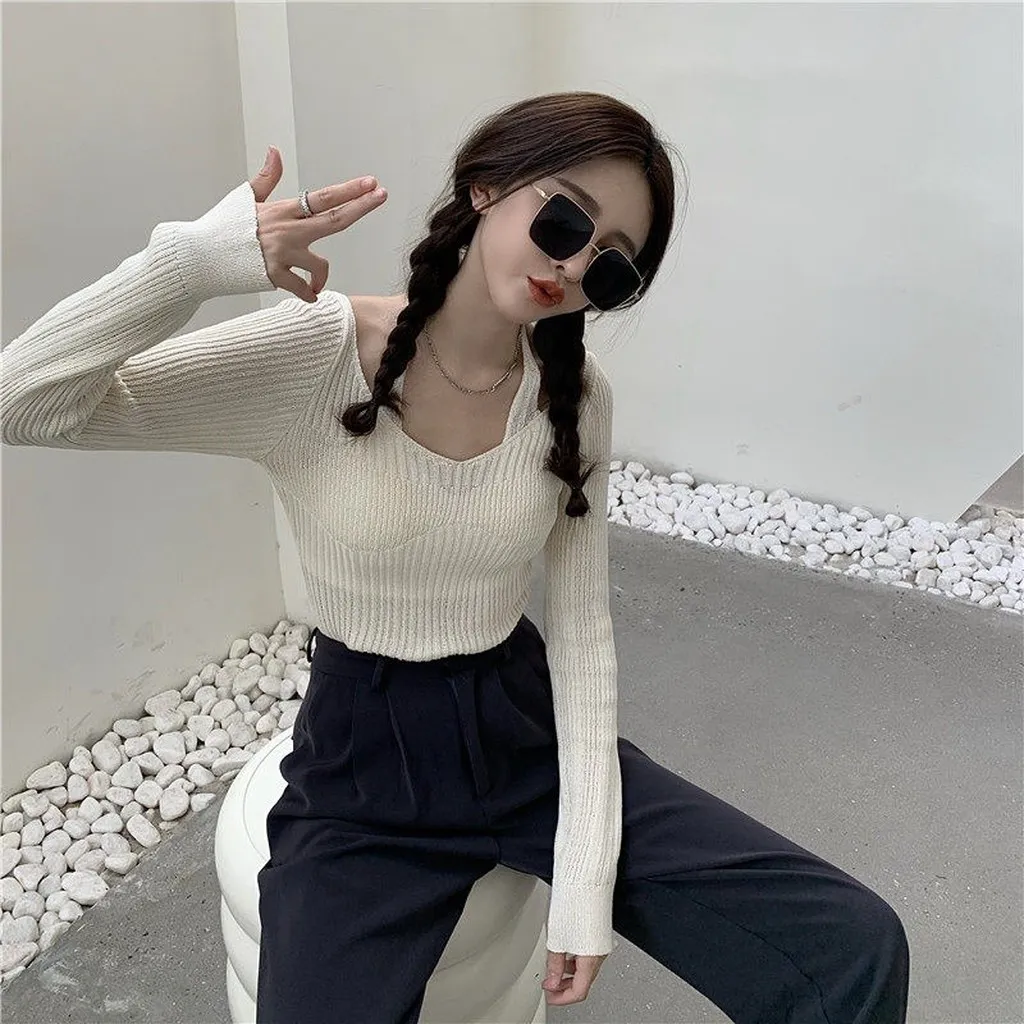 Áo Len Dài Tay Cổ Tim Phối Dây Buộc Phong Cách Hàn Quốc Sldca213 - Diepchi Fashion