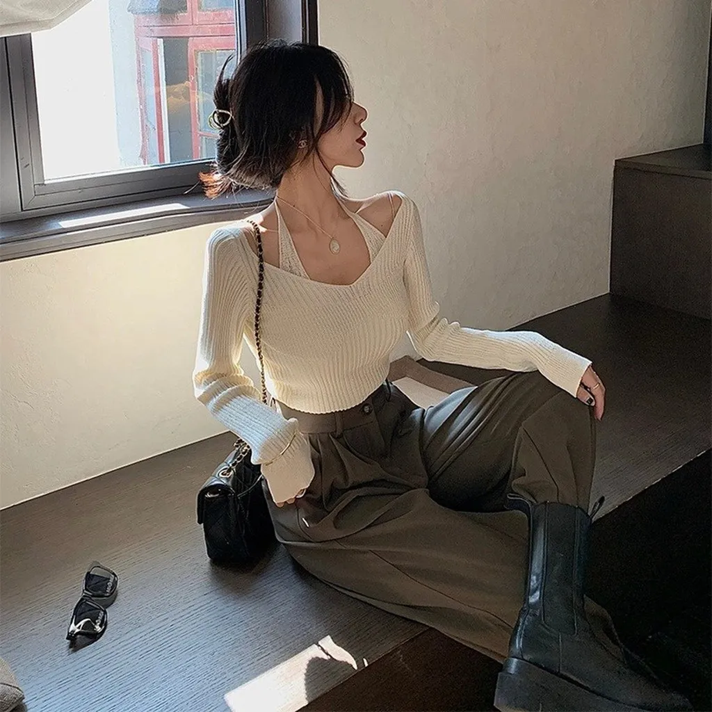 Alternative view of Áo Len Dài Tay Cổ Tim Phối Dây Buộc Phong Cách Hàn Quốc Sldca213 - Diepchi Fashion