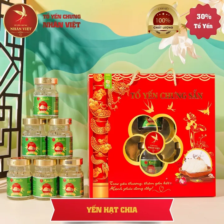 Lốc 6 Hũ Yến Sào 30% Yến Chưng Hạt Chia Nhân Việt Hũ 70ml - Nhân Việt