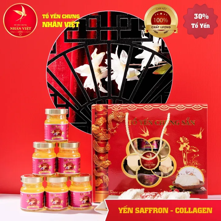 Lốc 6 Hũ Yến Sào 30% Yến Chưng Saffron Collagen Nhân Việt Hũ 70ml - Nhân Việt