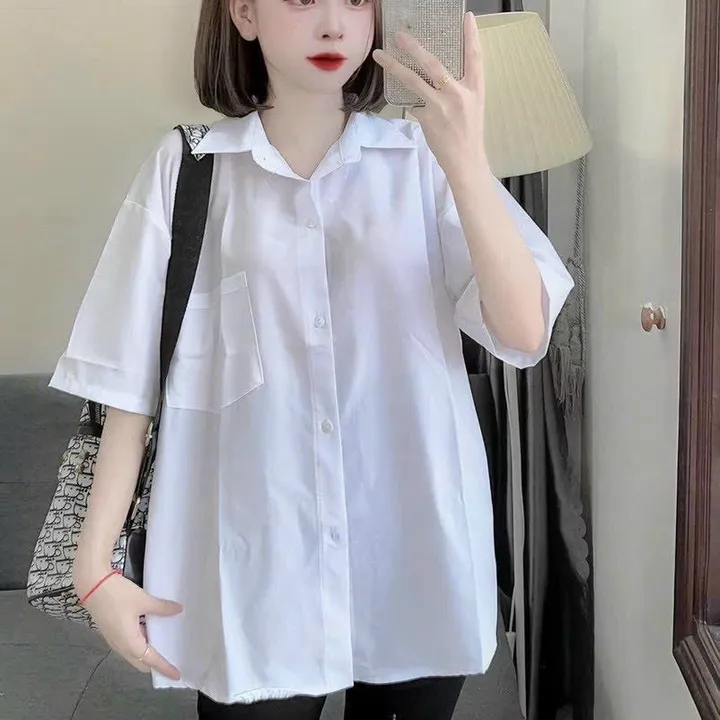 Áo Sơ Mi Trơn Nữ Đi Học Kiểu Dáng Lỡ Tay Chất Liệu Vải Mặc Mát Mẻ Phối Dáng Tinh Tế Form Rộng Bao Đẹp Hàng Hot Trend-htm Fashion