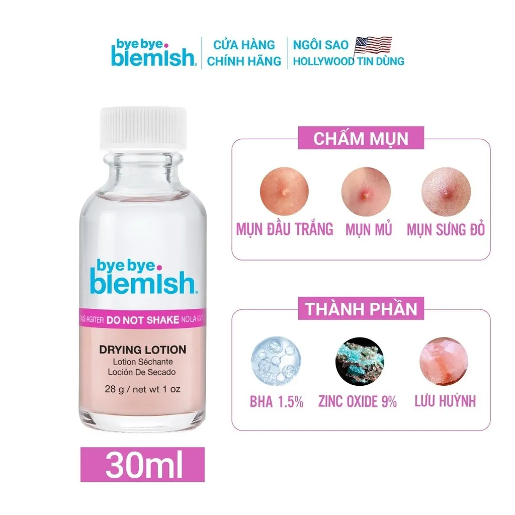 Lotion Chấm Mụn Giảm Mụn Nhanh Sau 1 Đêm Cho Mụn Đầu Trắng Original Drying Lotion 30ml - Bye Bye Blemish