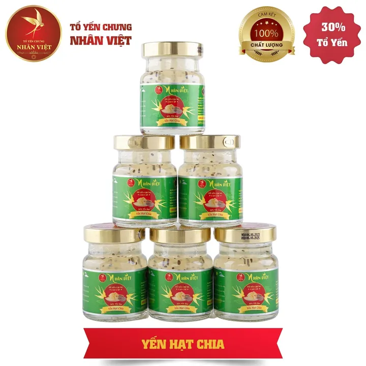 [10 Hũ Tặng 1 Hũ] Yến Sào 30% Yến Chưng Hạt Chia Nhân Việt Nguyên Chất Hũ 70ml Mua 10 Hũ Tặng 1 Hũ - Nhân Việt