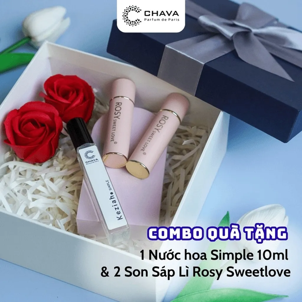 [combo Quà Tặng] 2 Son Sáp Lì Rosy Sweetlove + 1 Nước Hoa Simple 10ml - Chava