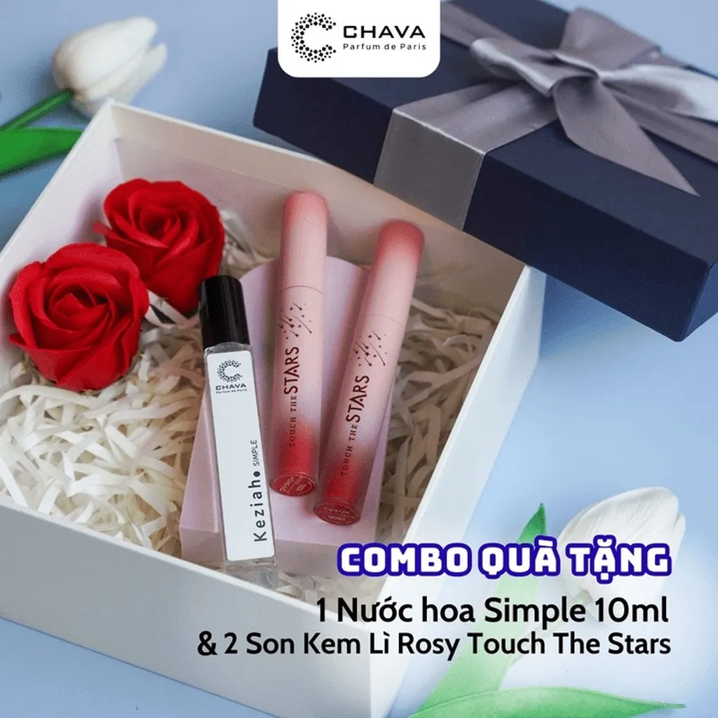 [combo Quà Tặng] 2 Son Kem Lì Touch The Stars + 1 Nước Hoa Simple 10ml - Chava