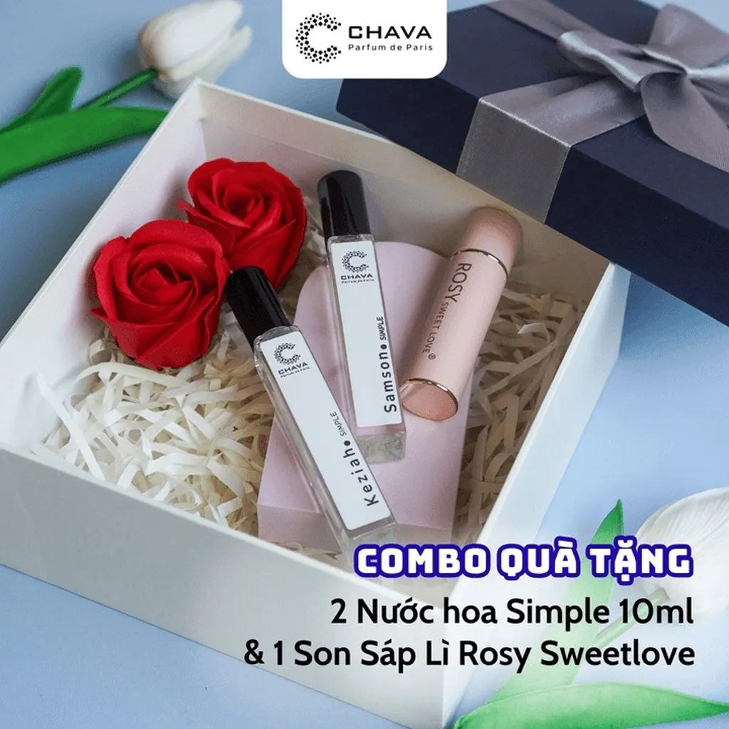 [combo Quà Tặng] 1 Son Sáp Lì Rosy Sweetlove + 2 Nước Hoa Simple 10ml - Chava