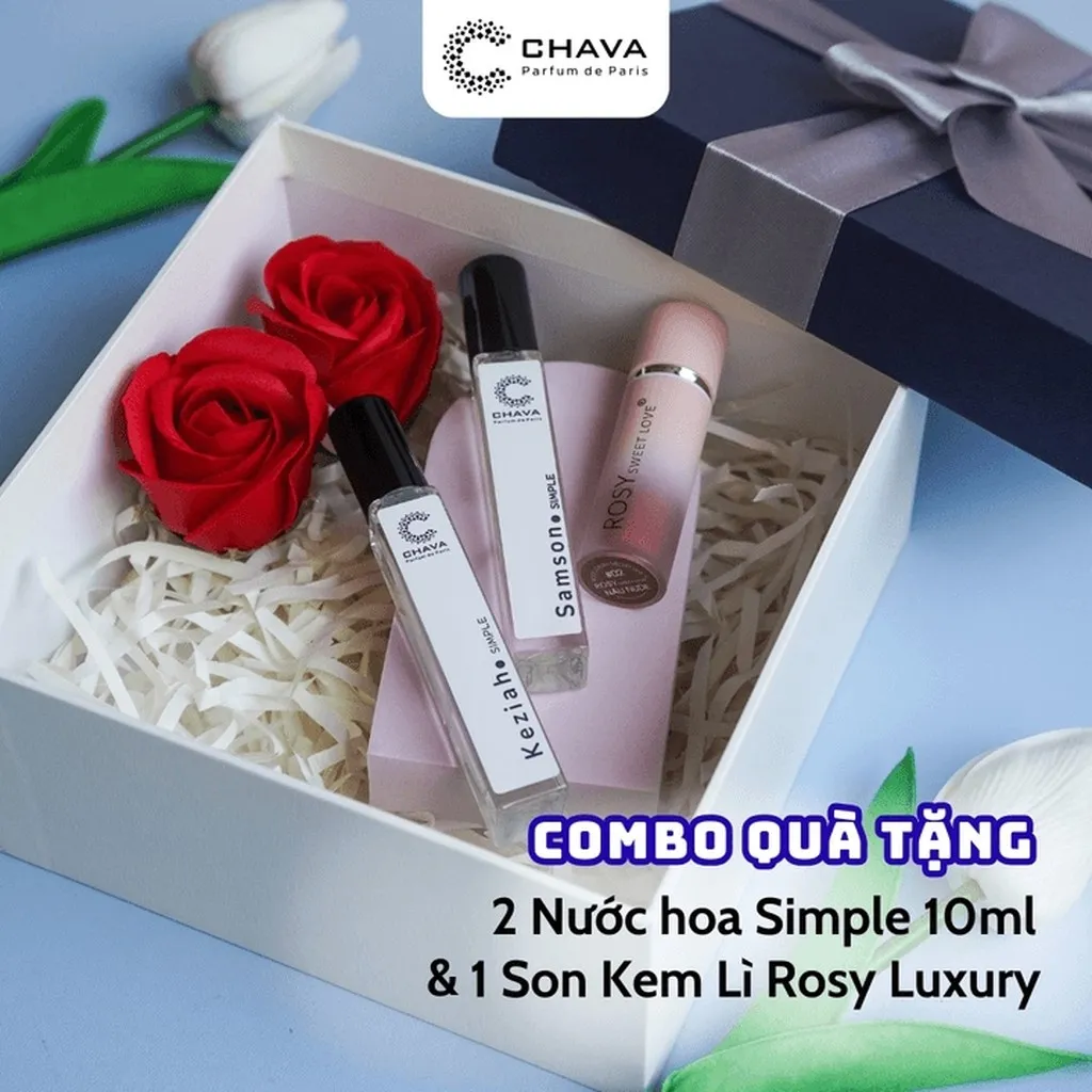 [combo Quà Tặng] 1 Son Kem Lì Rosy Luxury + 2 Nước Hoa Simple 10ml - Chava