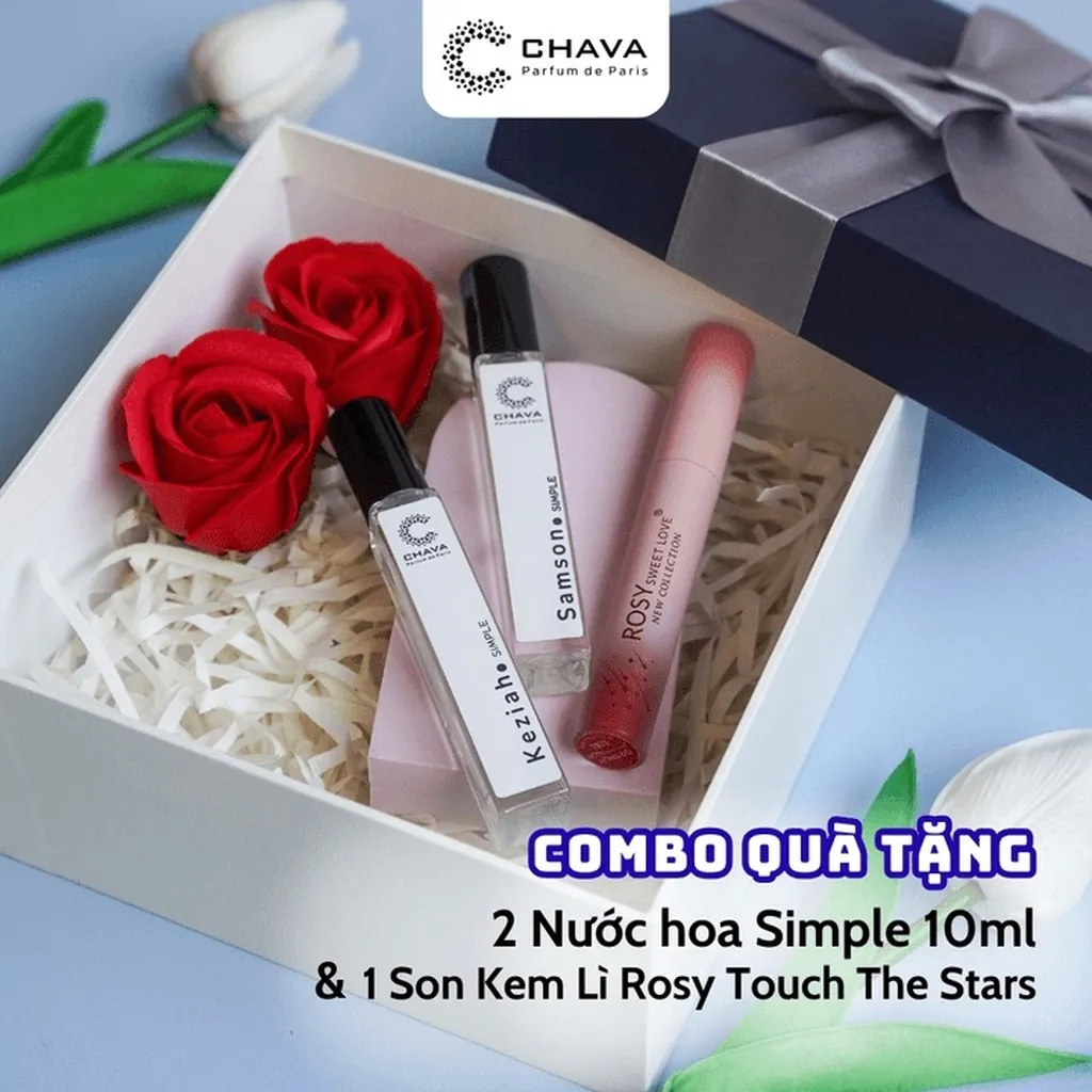 [combo Quà Tặng] 1 Son Kem Lì Rosy Touch The Stars + 2 Nước Hoa Simple 10ml - Chava