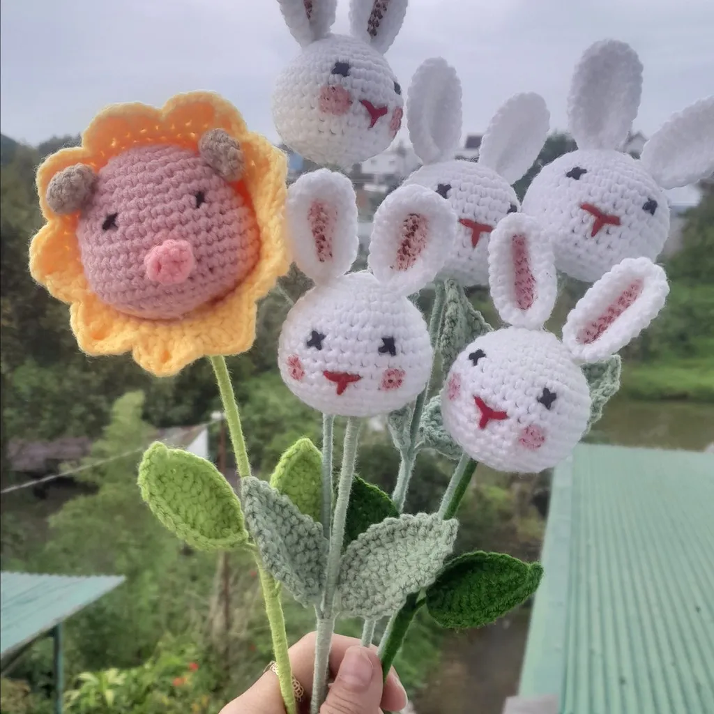 Một Cành Hoa Thỏ Bằng Len Handmade Yk07-yukishop