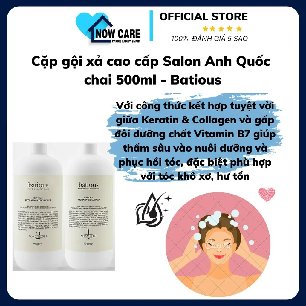 Cặp Gội Xả Cao Cấp Salon Anh Quốc Chai 500ml - Batious