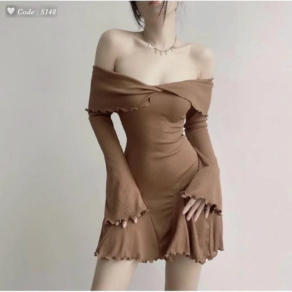 Đầm Xoè Td Bệt Vai Chất Liệu Thun Gân - Lê Phương Boutique