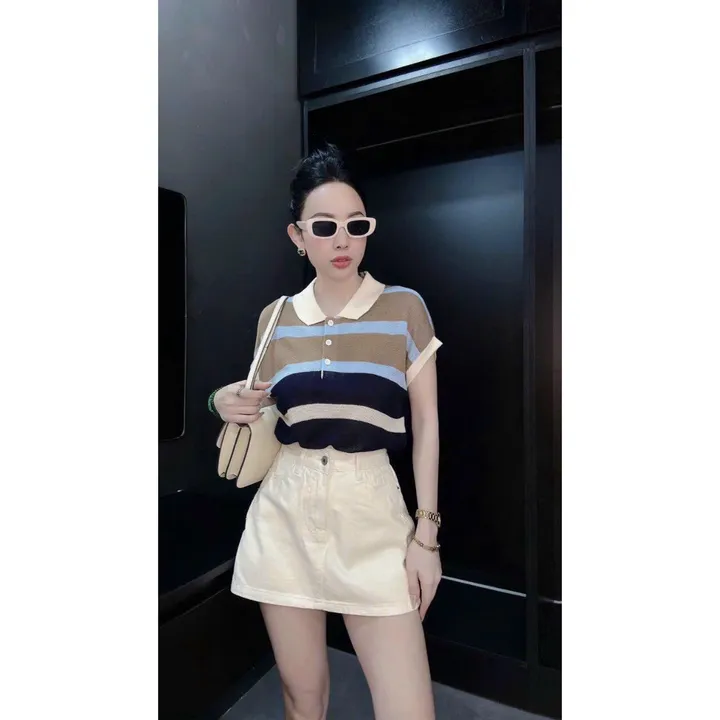 Alternative view of Áo Len Mongtoghi Tay Hến Cổ Bẻ Họa Tiết Kẻ Phối Màu - Chipxinhxk