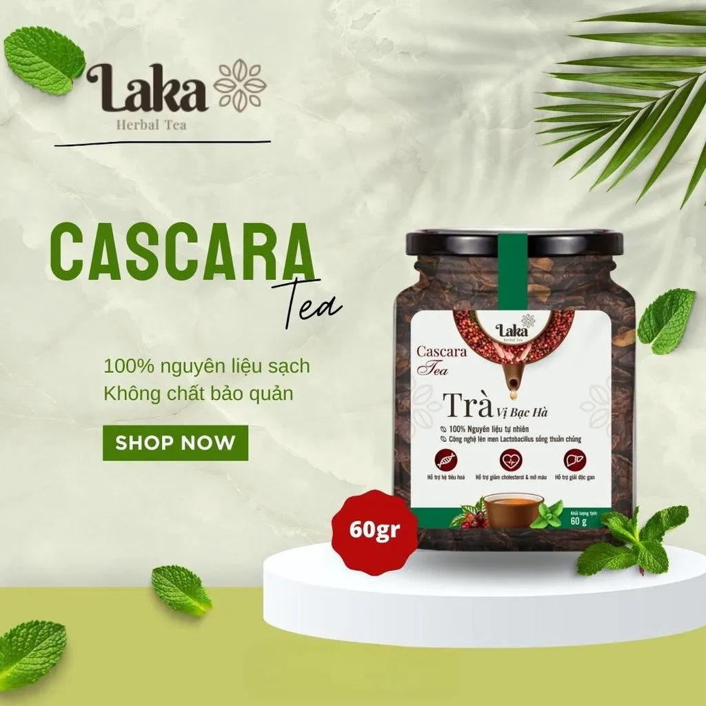 Trà Cà Phê Cascara Laka Tea Bạc Hà Hũ 60gr, 100% Quả Cà Phê Chín Mọng, Công Nghệ Enzyme Độc Quyền