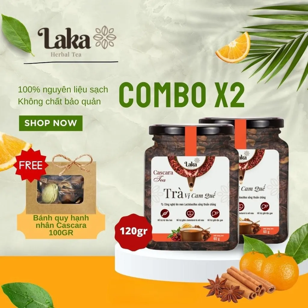 Combo Tặng Quà - 2 Hộp Trà Cà Phê Cascara Mix Vị Laka 60gr, 100% Quả Cà Phê Tươi Chín Mọng, Công Nghệ Enzyme Độc Quyền