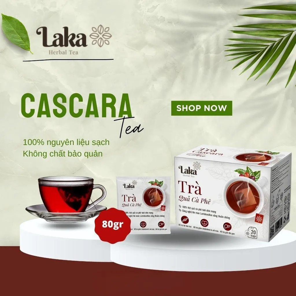 Trà Cà Phê Túi Lọc Cascara Laka Hộp 80gr 100% Quả Cà Phê Tươi Chín Mọng, Công Nghệ Enzyme Độc Quyền