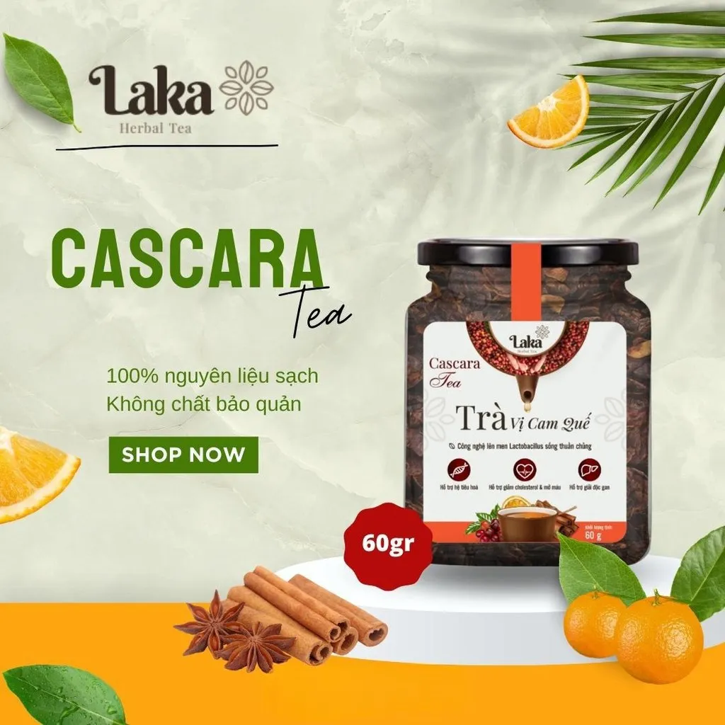 Trà Cà Phê Cascara Mix Cam Quế Laka Hũ 60gr , 100% Quả Cà Phê Chín Mọng, Công Nghệ Enzyme Độc Quyền