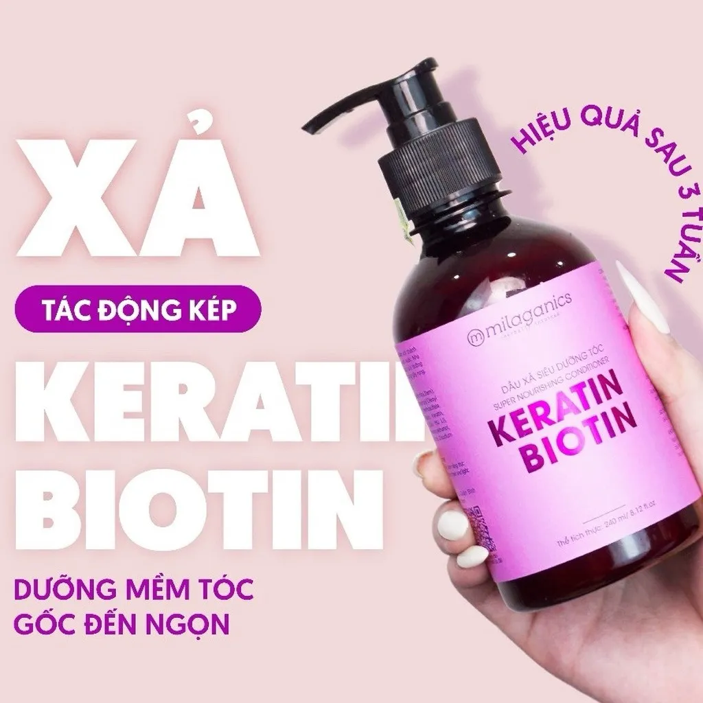 Dầu Xả Tóc Biotin & Keratin 4% Siêu Tăng Cường Mọc Tóc, Dưỡng Mềm, Ngừa Rụng 240ml-milaganics