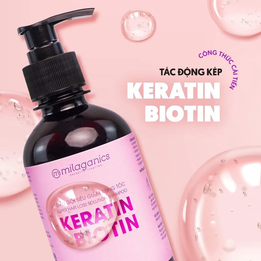 Dầu Gội Mọc Tóc Keratin & Biotin Công Thức Giảm Rụng Siêu Tối Ưu - Dầu Gội Đầu Ngăn Ngừa Rụng 240ml (chai)-milaganics
