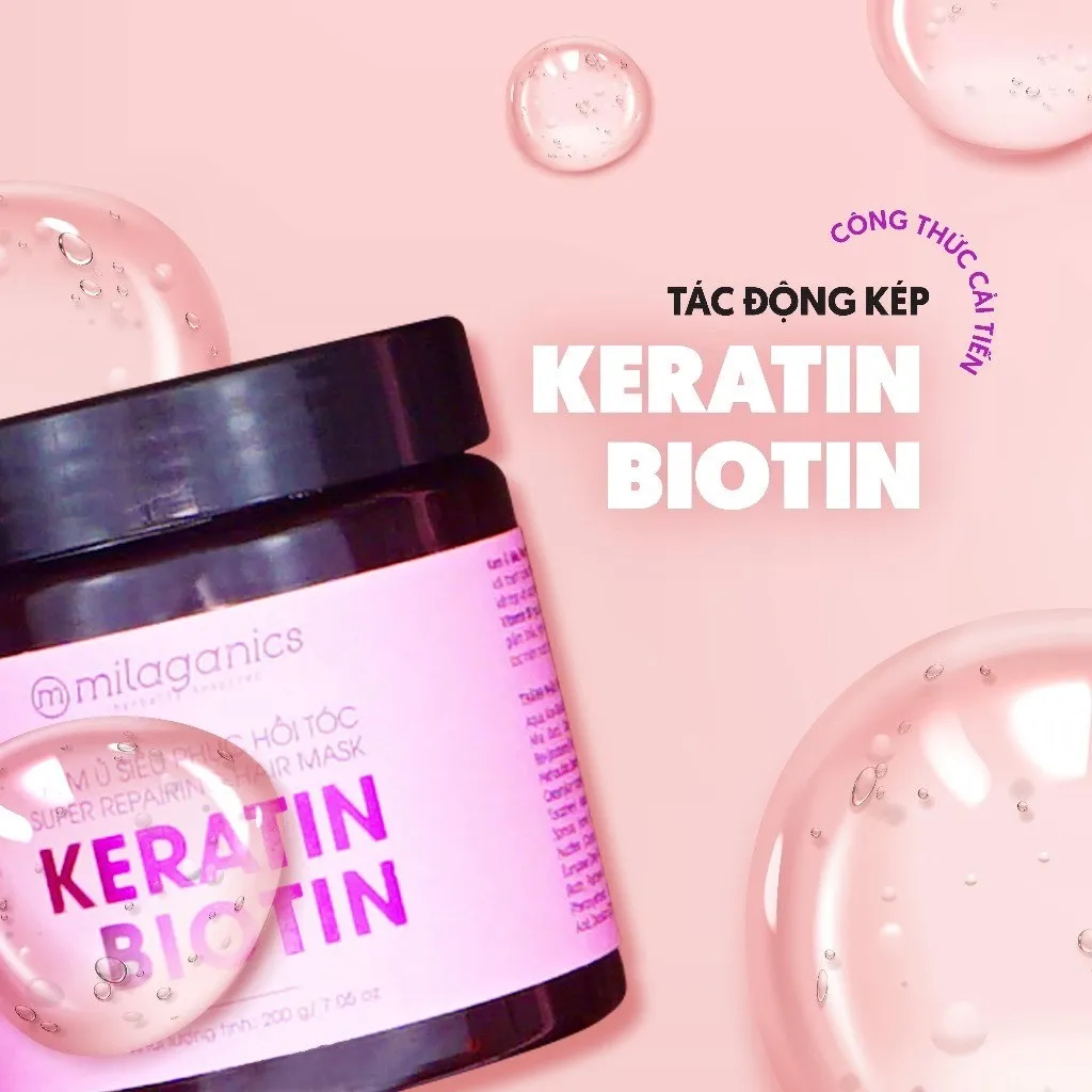Kem Ủ Tóc Biotin & Keratin Công Thức Phục Hồi Tóc Chuyên Sâu - Dưỡng Tóc Chuẩn Spa 200gr (hũ)-milaganics