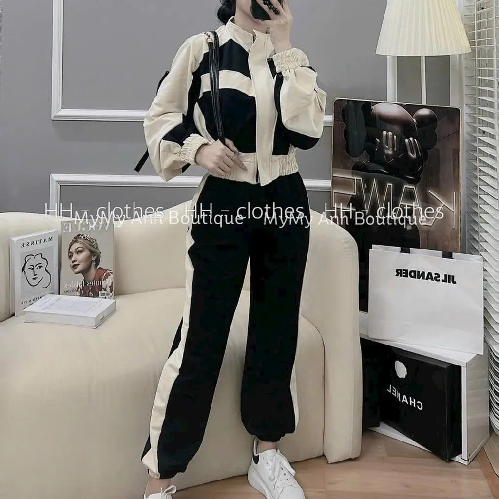 Alternative view of Set Bộ Thun Thể Thao Nữ Phối Màu Cực Xịn Chất Vải Nỉ Dày Mịn Form Rộng Dáng Quần Cao Siêu Xinh Hàng Hot Trend-htm Fashion