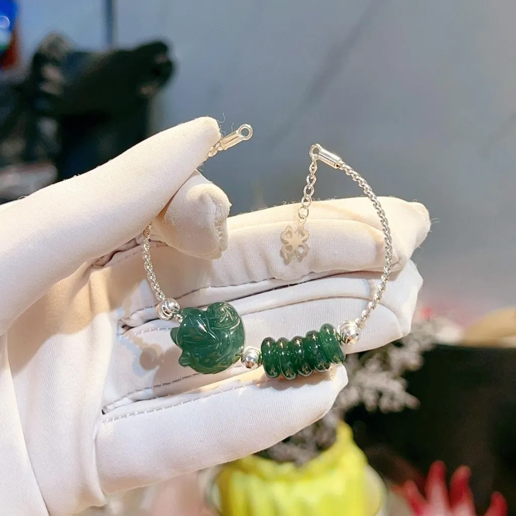 Vòng Tay Hồ Ly Ngũ Điếu Lam Ngọc Thiên Nhiên Lõi Bạc Ta - Thắng Giang
