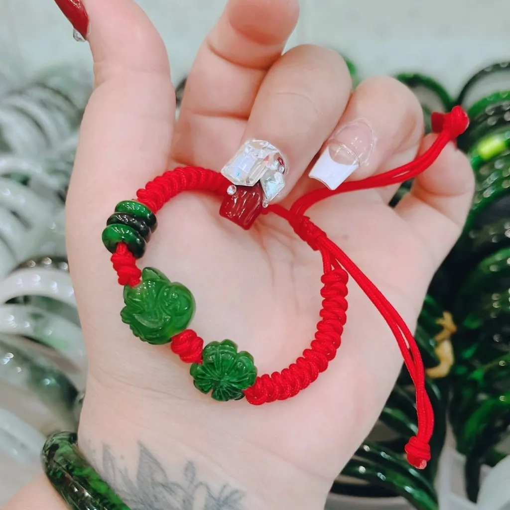 Vòng Tay Hồ Ly Cỏ Bốn Lá Tam Điếu Ngọc Cẩm Thạch Thiên Nhiên - Thắng Giang