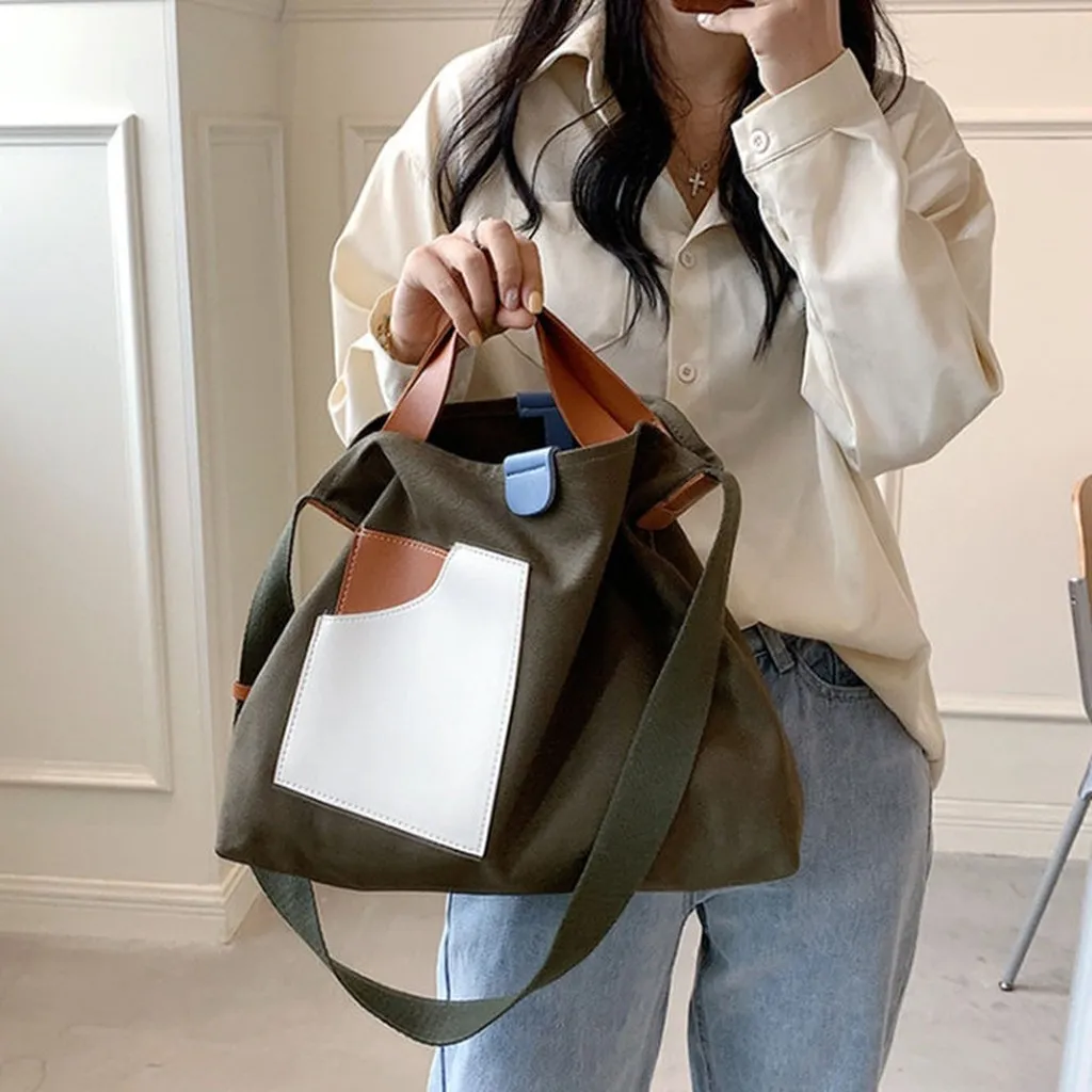 Alternative view of Túi Tote Vải Canvas Phối Da Thời Trang Hàn Quốc Tt09