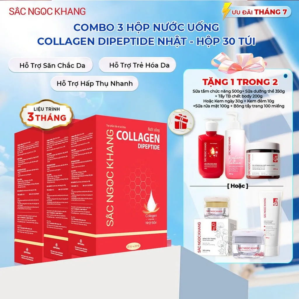 Combo 03 Nước Uống Collagen Dipeptide (30 Túi X 20ml) - Sắc Ngọc Khang