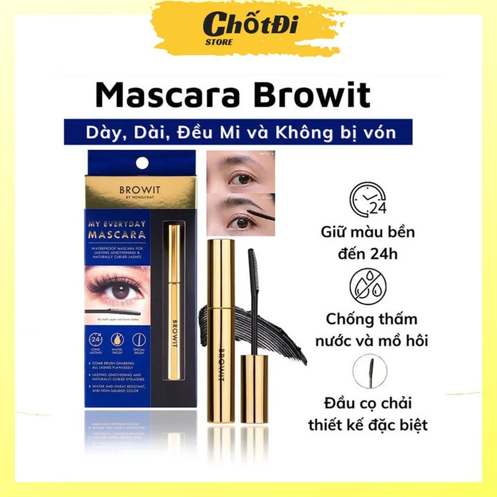 Mascara nongchat browit thái lan làm dài, dày và cong mi chuyên dụng cho makeup, chuốt mi chống thấm nước - chốt đi store