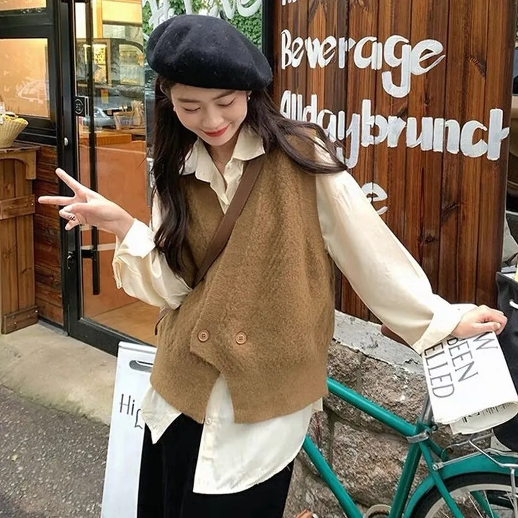 Alternative view of Áo Gile Dáng Rộng Cúc Lệch, Phong Cách Vintage Dành Cho Bạn Nữ - Diepchi Fashion