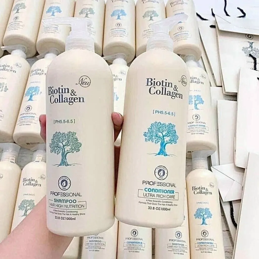 Cặp Gội Xả Biotin & Collagen 1000ml Giảm Gãy Rụng - Su