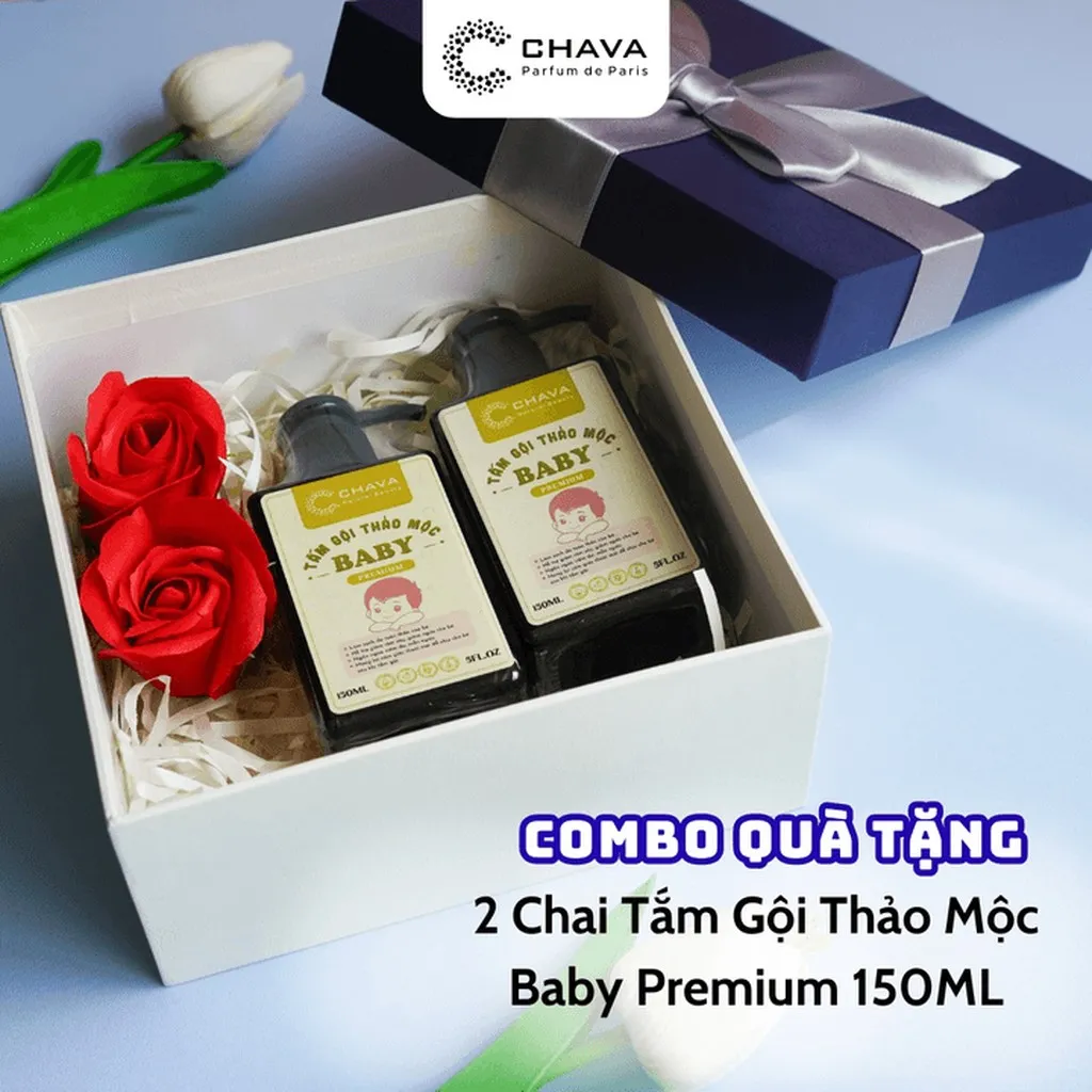 [combo Quà Tặng] 2 Chai Tắm Gội Thảo Mộc Baby Premium 150ml - Chava Natural Beauty