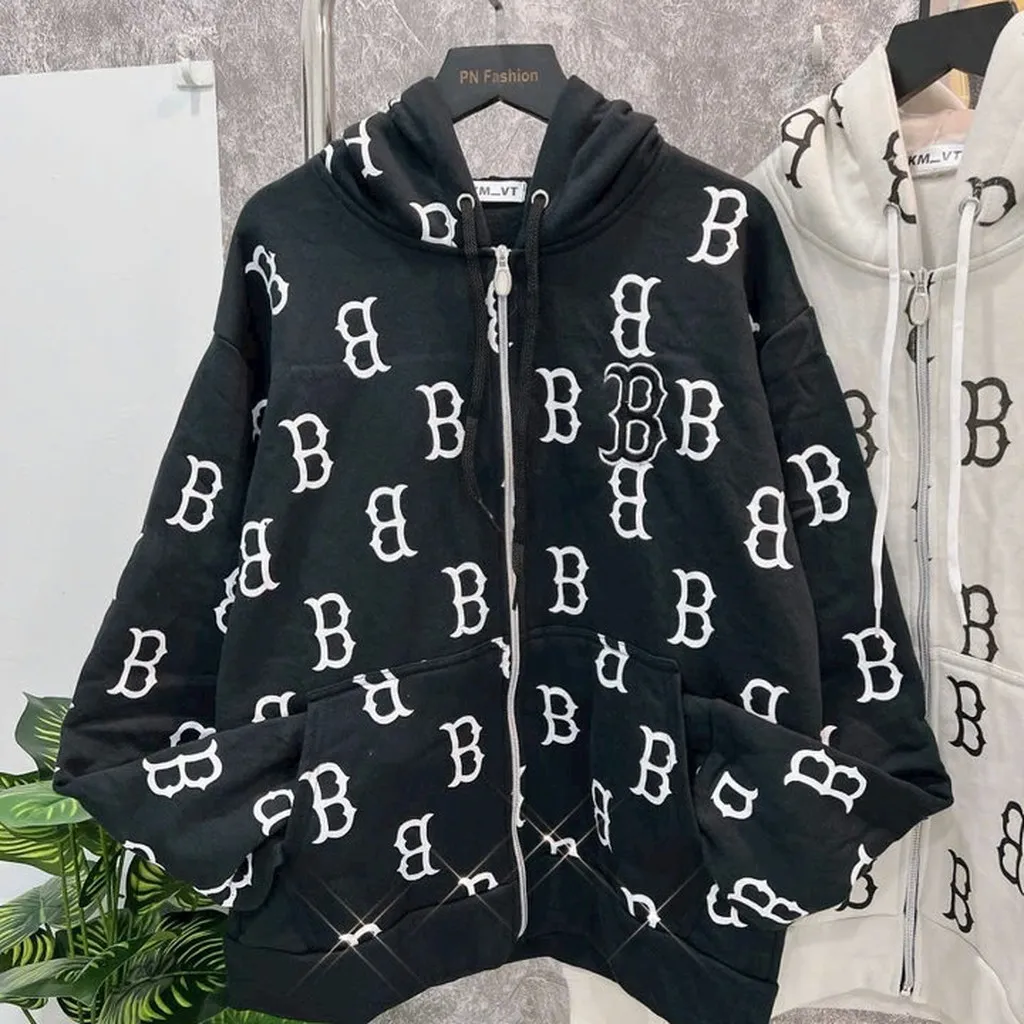 Alternative view of Áo Khoác Nỉ Ngoại Unisex Họa Tiết Chữ B Có Nón Có Khóa Zip - Kim