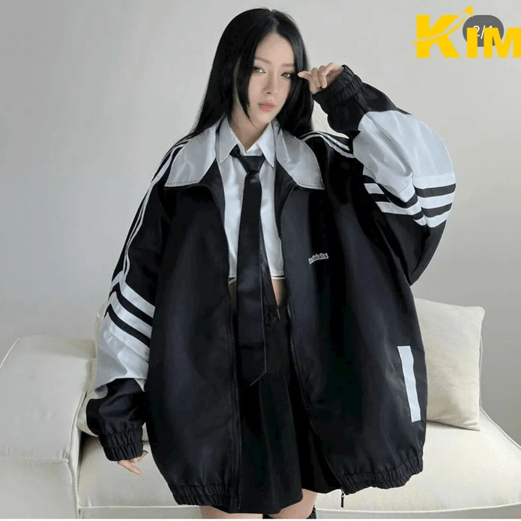 Áo Khoác Dù Mero Cao Cấp Form Rộng Unisex Cổ Phối Màu Tay Viền Sọc Siêu Xinh - Kim