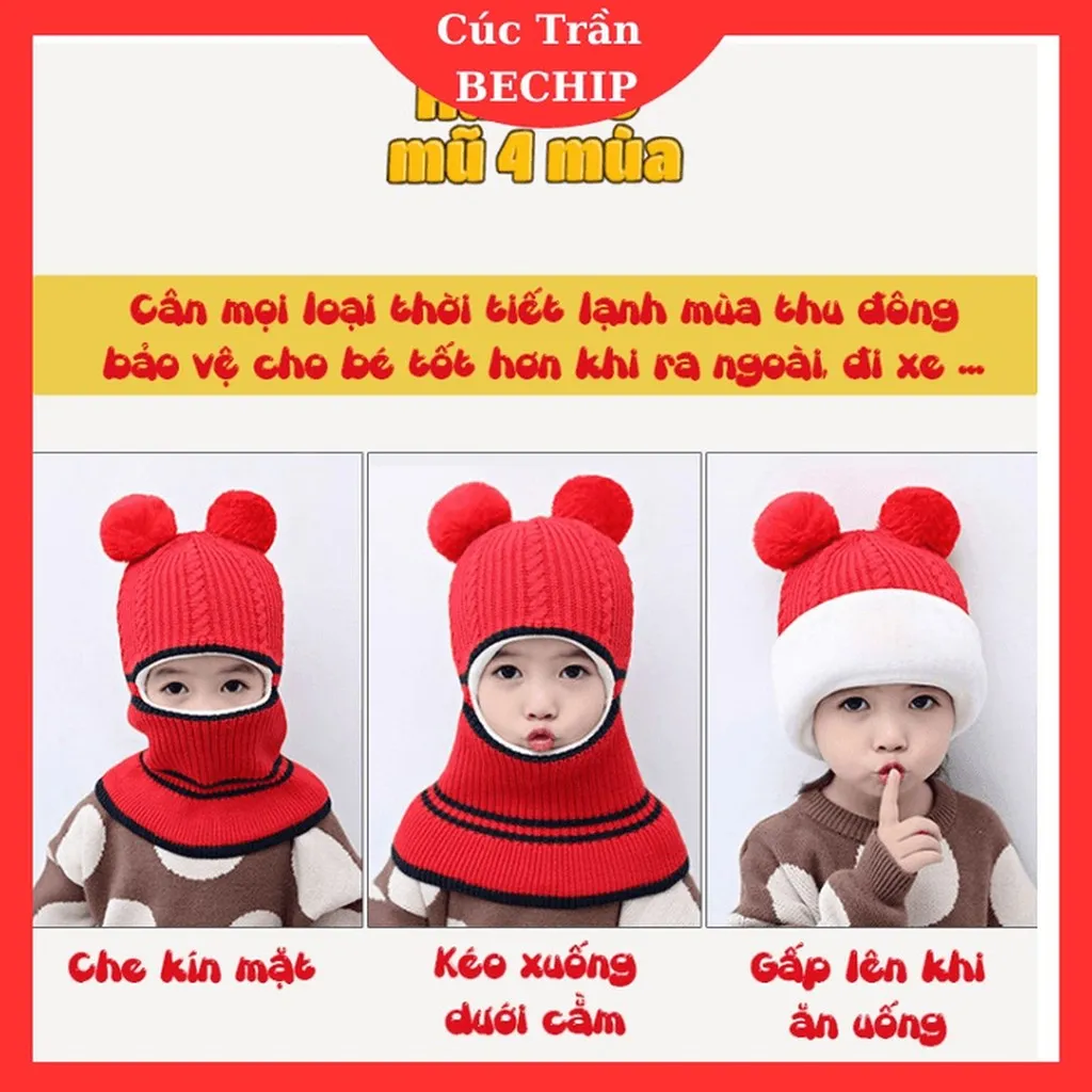 Mũ Len Ninja Trùm Cổ Giữ Ấm Cho Bé Ctb519 - Bechip