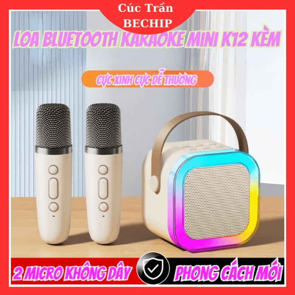 Loa Karaoke Bluetooth Mini K12 Tặng Kèm 2 Mic Không Dây, Có Thể Thay Đổi Giọng Ctb531 - Bechip