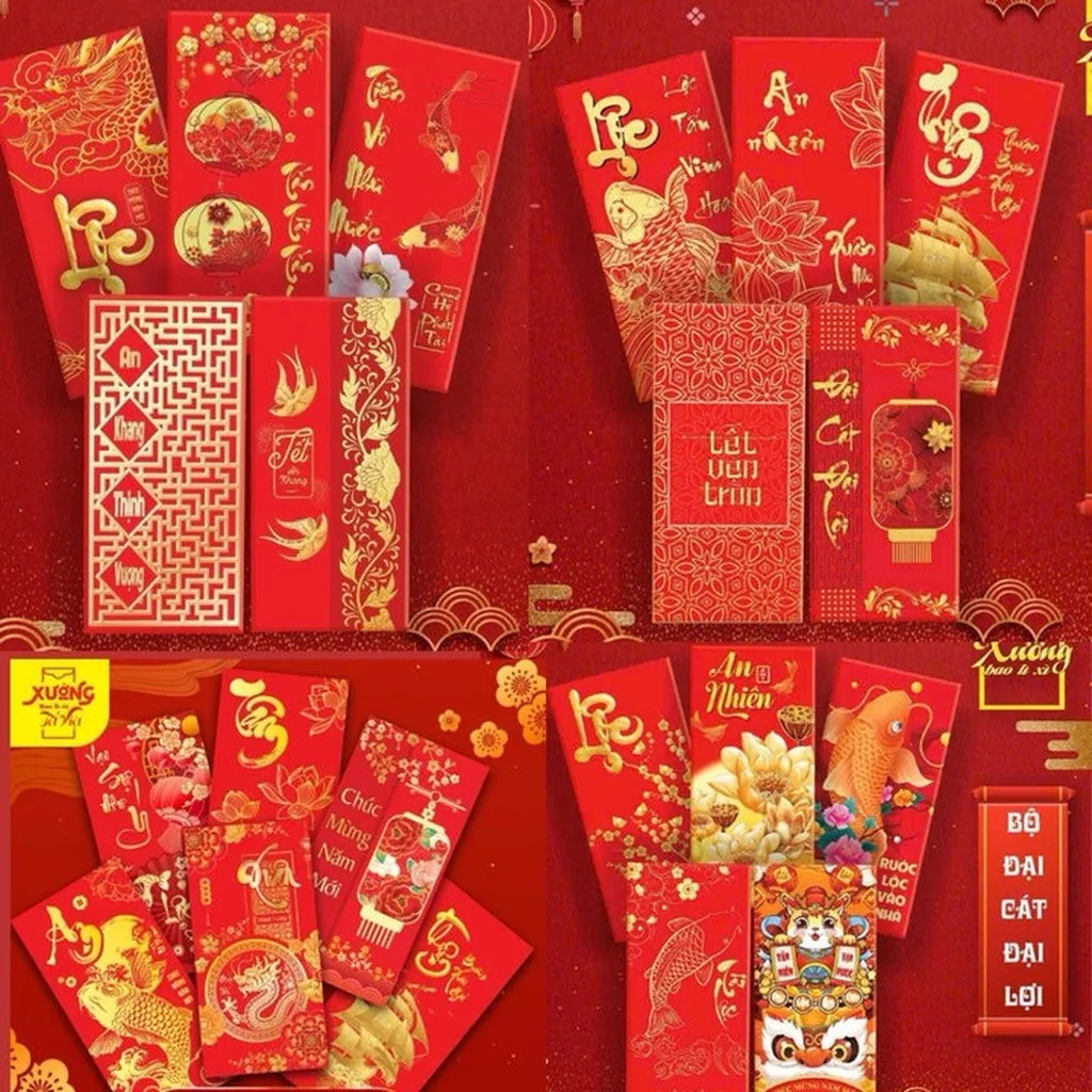 Alternative view of Set 100 Bao Lì Xì Tết Nhâm Thìn 2024 Chất Giấy C150 Đẹp Size To 8x16cm - Gdn